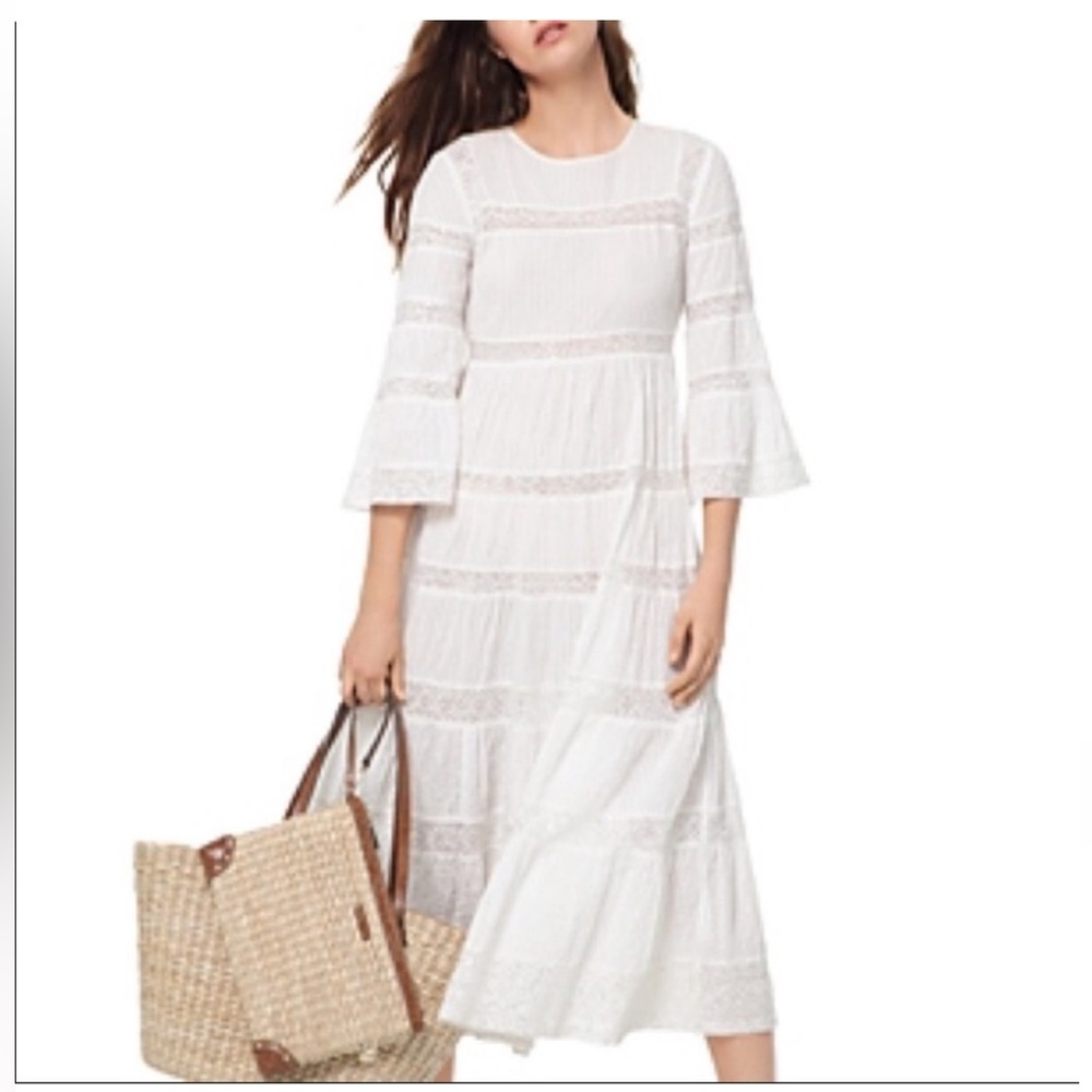 Michael Kors  EMBROIDERED MIDI COTTON DRESS Size XS